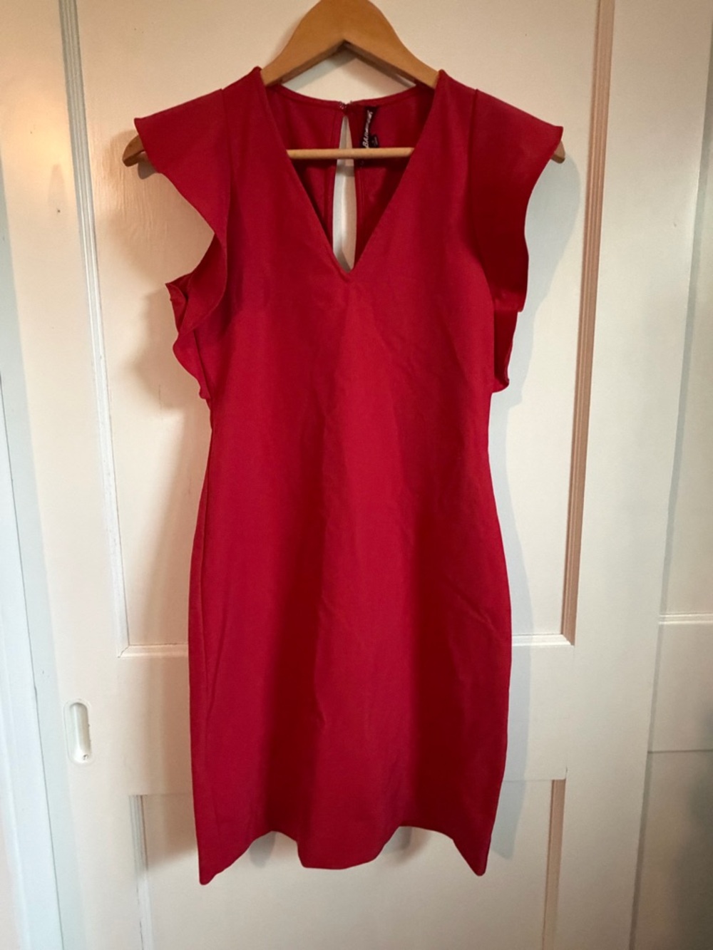 Yoana Baraschi Red V-Neck Ruffle Sleeve Mini Dress - Picture 3 of 6